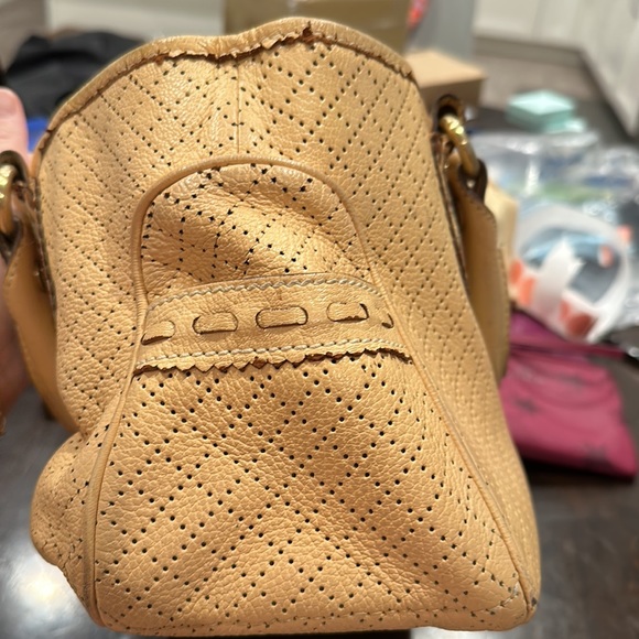 Vintage Celine leather tote with Diamond tooled pattern. 15x6x6.5. Light tan - Picture 2 of 16